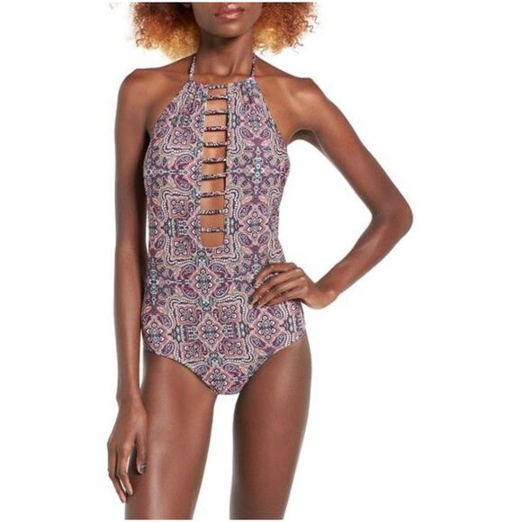 Volcom Women’s Tidal Motion Tie One-Piece Swimsuit Geometric Multi Size Medium - Picture 1 of 6